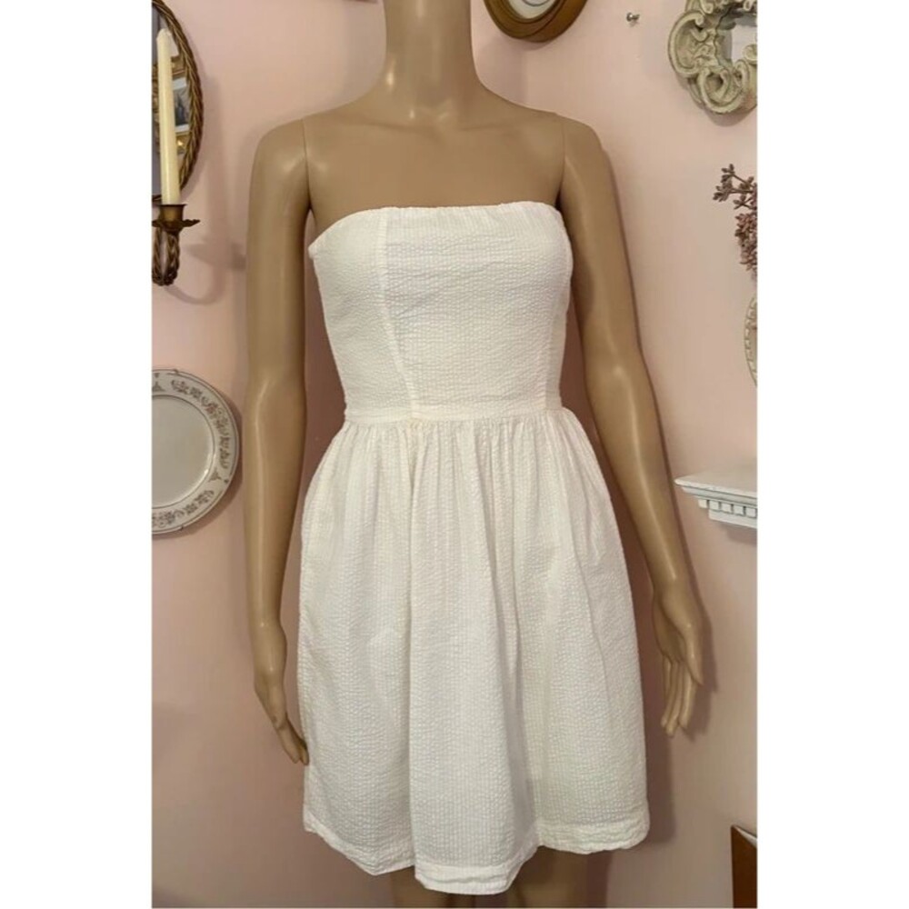 Gap Seersucker White Strapless Dress SZ 0